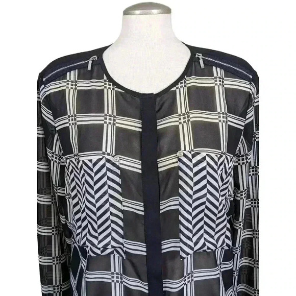 Joseph Ribkoff Button Up Blouse Womens Size 16 Sheer Blouse Zippers Long Sleeve - Picture 2 of 9